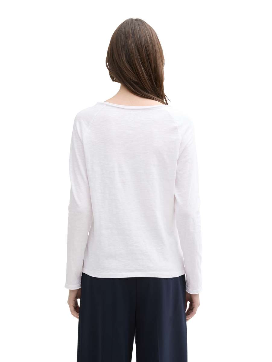 TOM TAILOR RAGLAN SLUB LONG SLEEVE TOP - WHITE