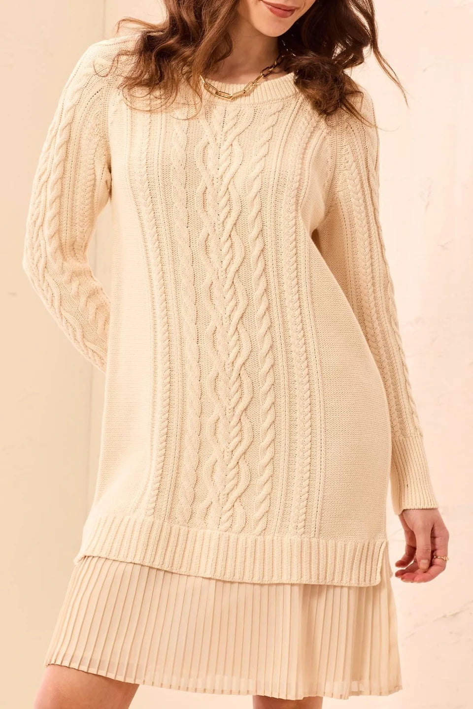 TRIBAL SWEATER DRESS WITH CHIFFON BOTTOM - MOONSTONE