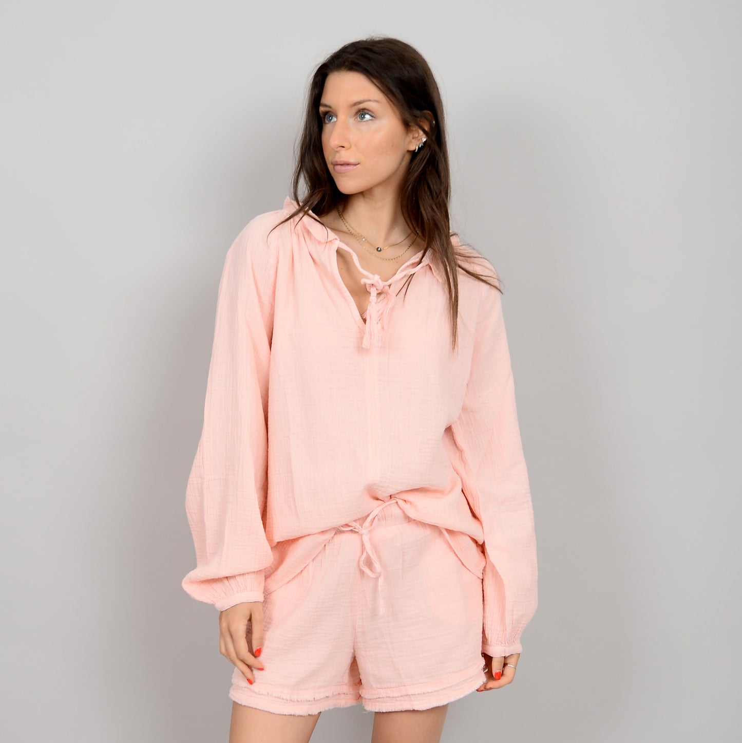 RD STYLE MILANA PUFF LONG SLEEVE TOP - PEACH