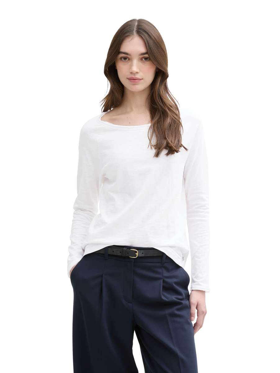 TOM TAILOR RAGLAN SLUB LONG SLEEVE TOP - WHITE