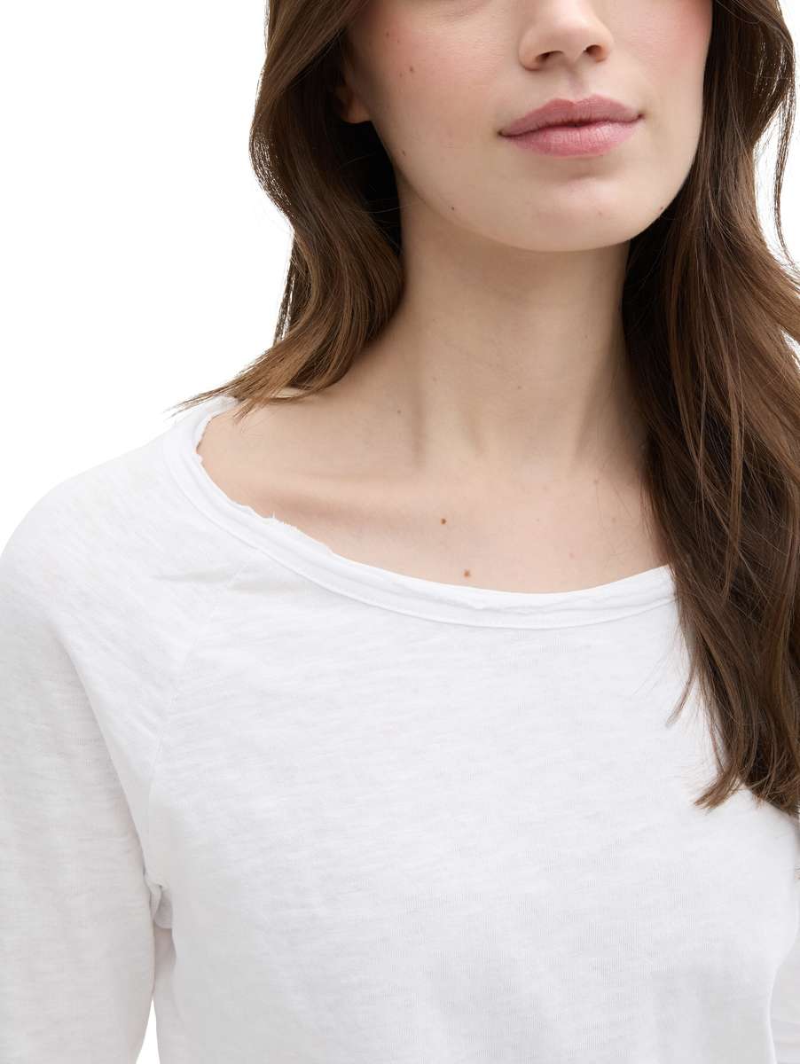 TOM TAILOR RAGLAN SLUB LONG SLEEVE TOP - WHITE