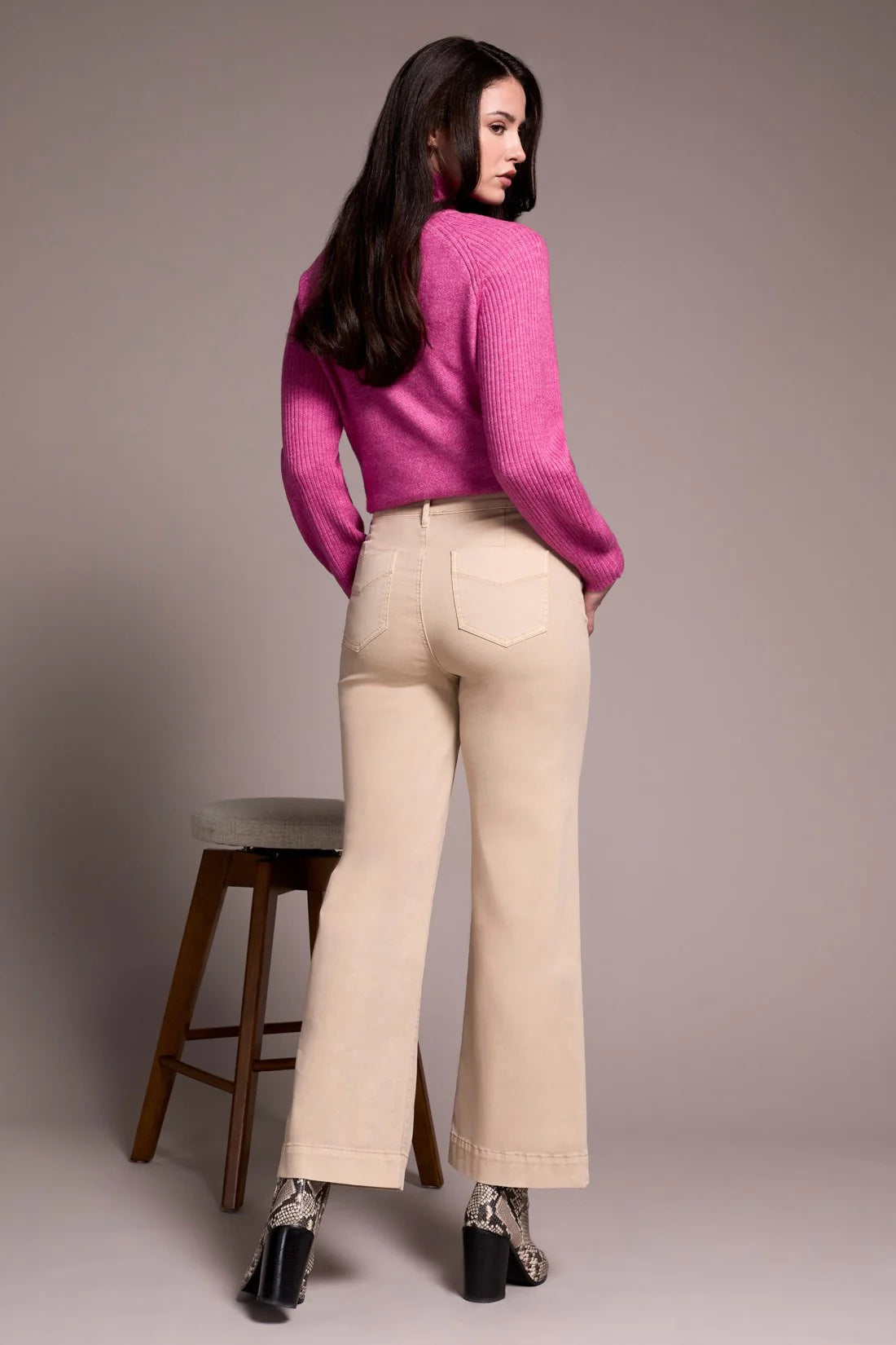 TRIBAL FLY FRONT WIDE LEG PANT - SAND STONE