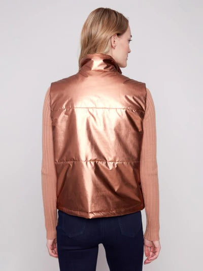 CHARLIE B METALLIC QUILTED VEST - COPPER