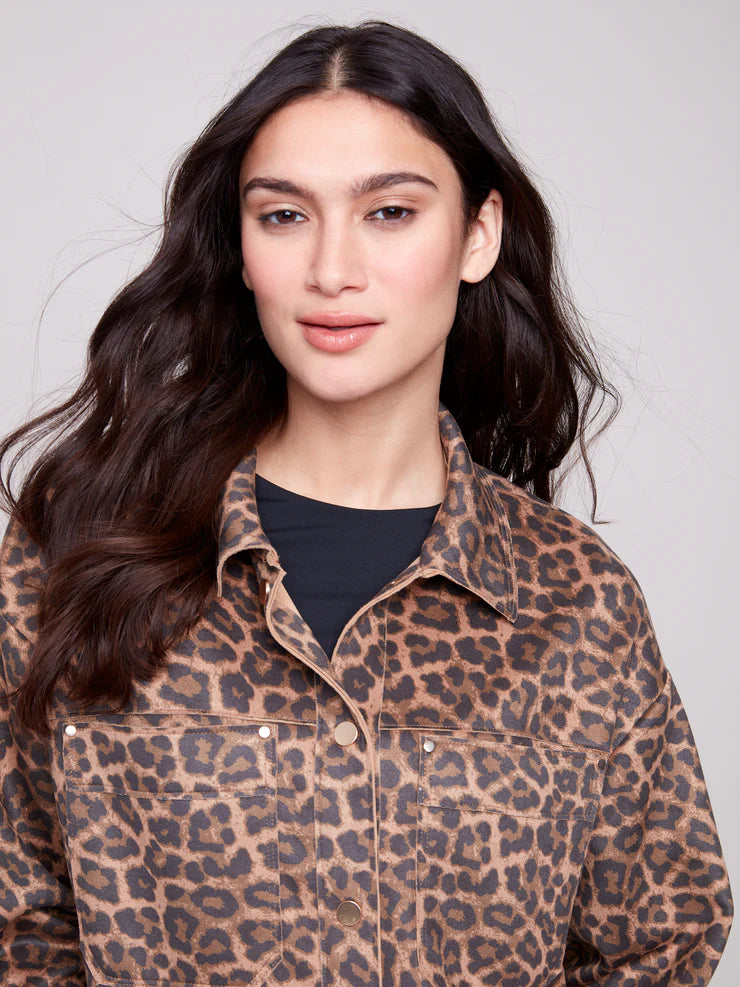 CHARLIE B LEOPARD PRINT SCUBA SHORT JACKET
