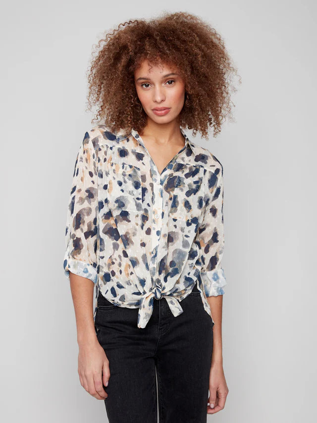 CHARLIE B WEAR 2 WAY BUTTON UP BLOUSE - ANIMAL