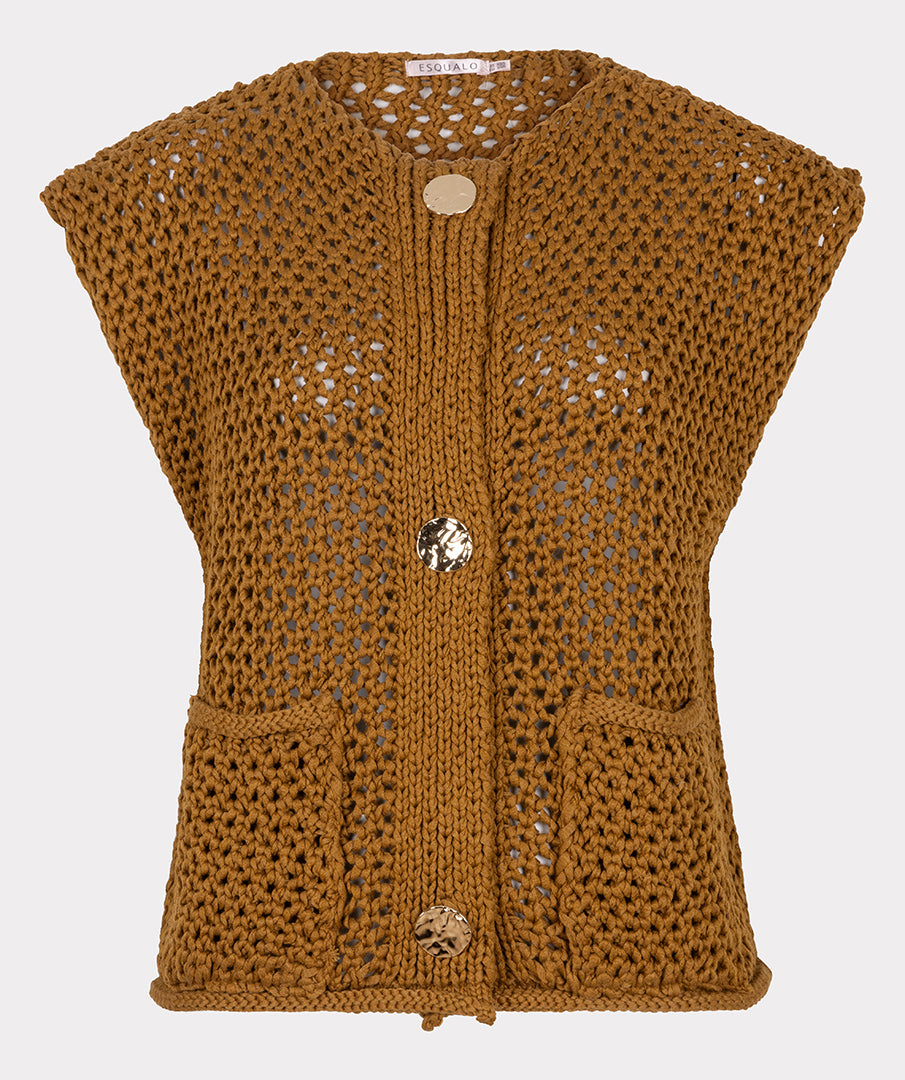 ESQUALO KNIT CARDIGAN WITH GOLD BUTTONS - GOLDEN OLIVE