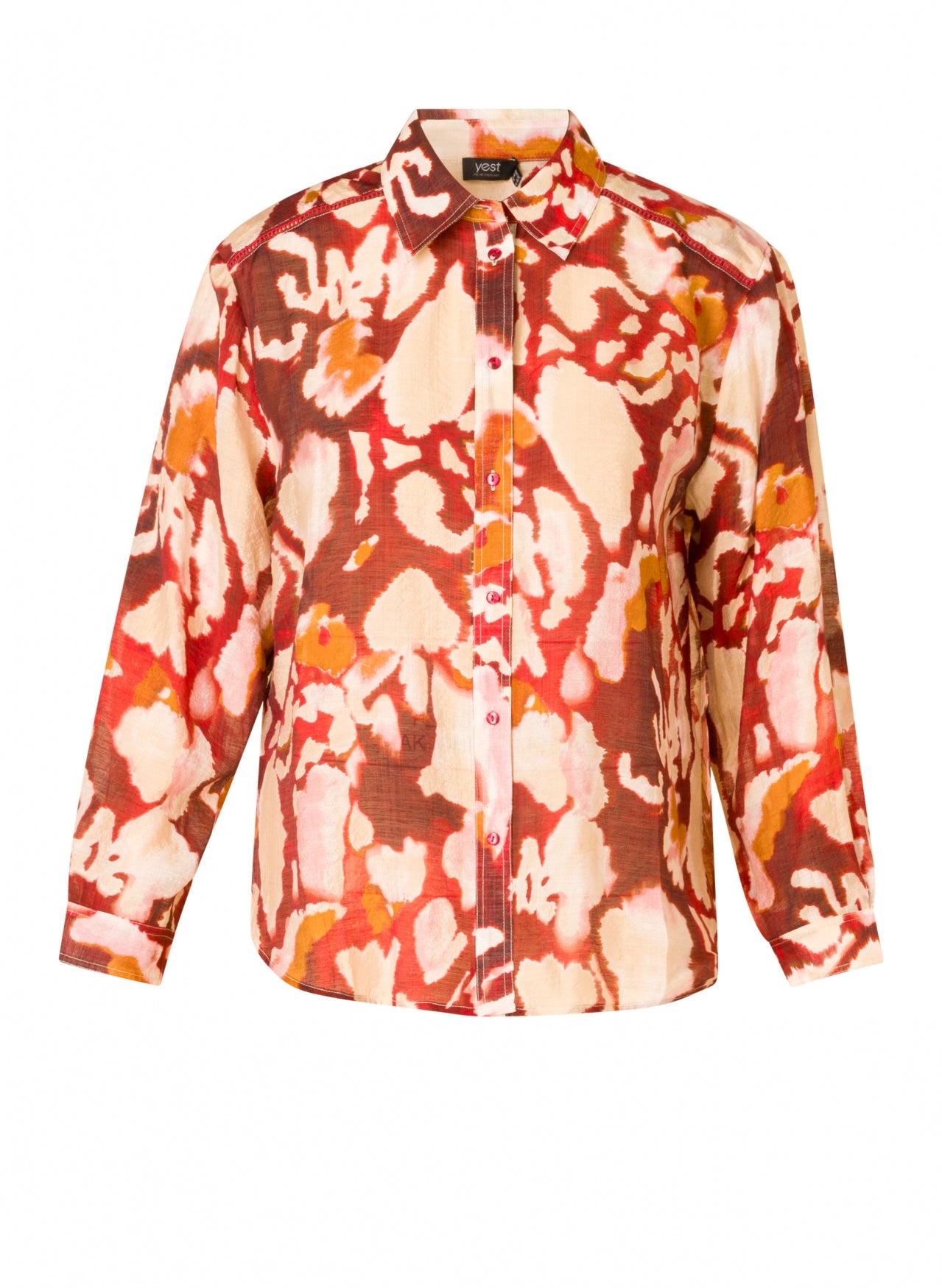 YEST RHONA PRINT BUTTON FRONT BLOUSE - MAROON MIX