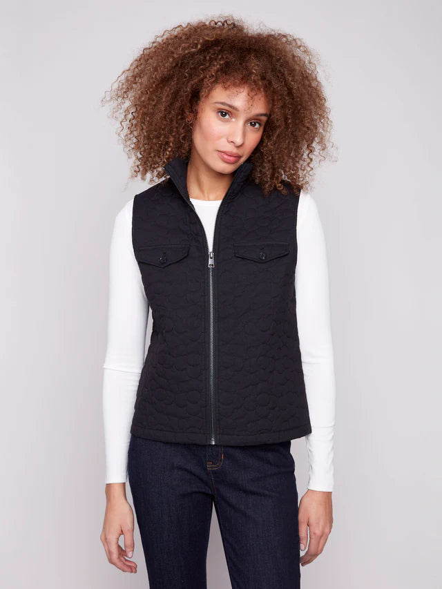 CHARLIE B FLORAL QUILTED VEST - BLACK