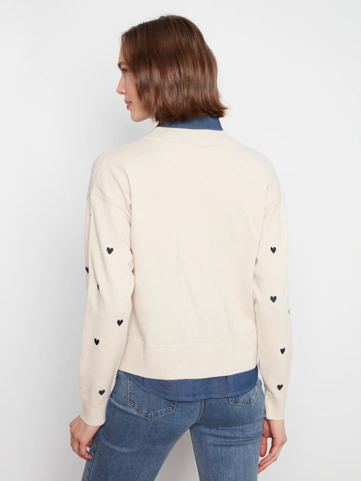 CHARLIE B SWEATER WITH SHIRT COLLAR - HEATHER OAT