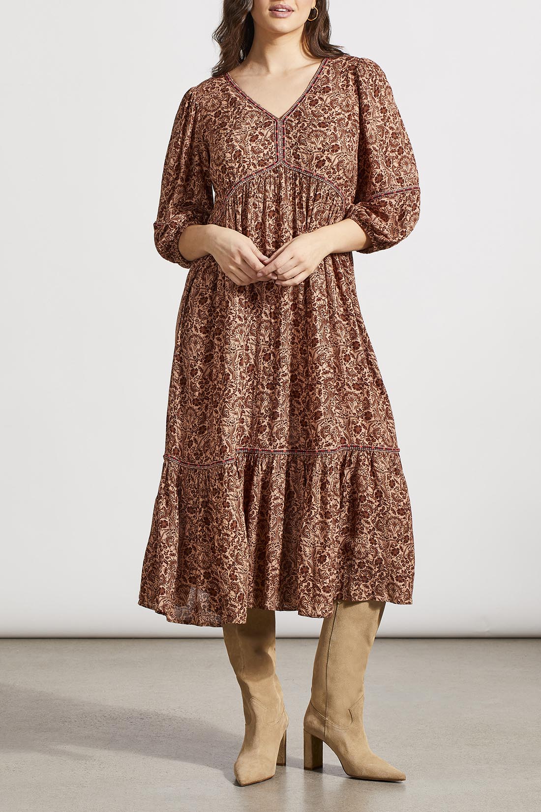TRIBAL DRESS WITH EMBROIDERY DETAIL - CAPPUCCINO - Vi-Leen's Fashions