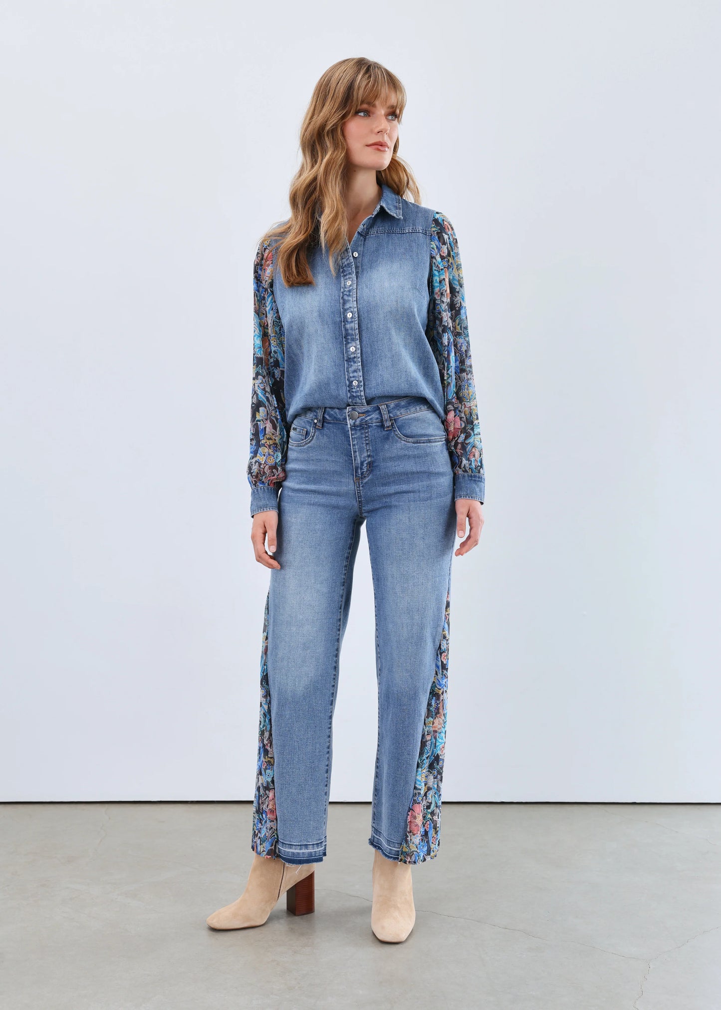 FDJ OLIVIA WIDE ANKLE WITH PRINT INSERT - MEDIUM WASH