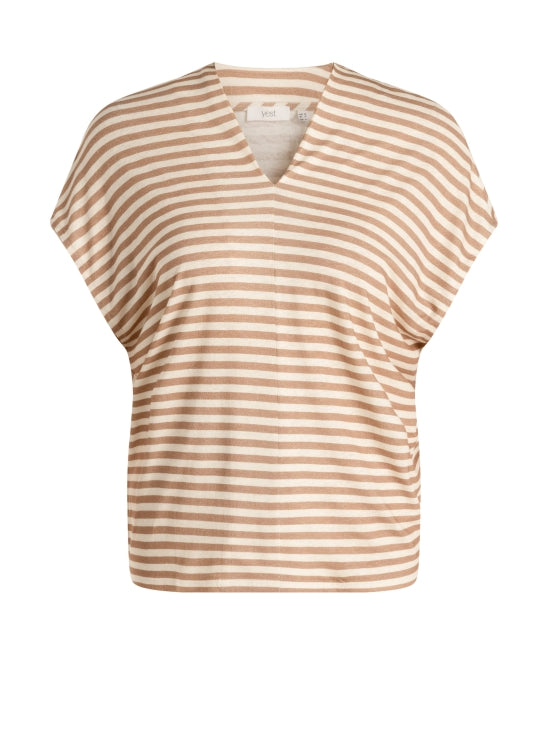 YEST MARIT STRIPE TOP - CREAM/TAUPE - Vi-Leen's Fashions