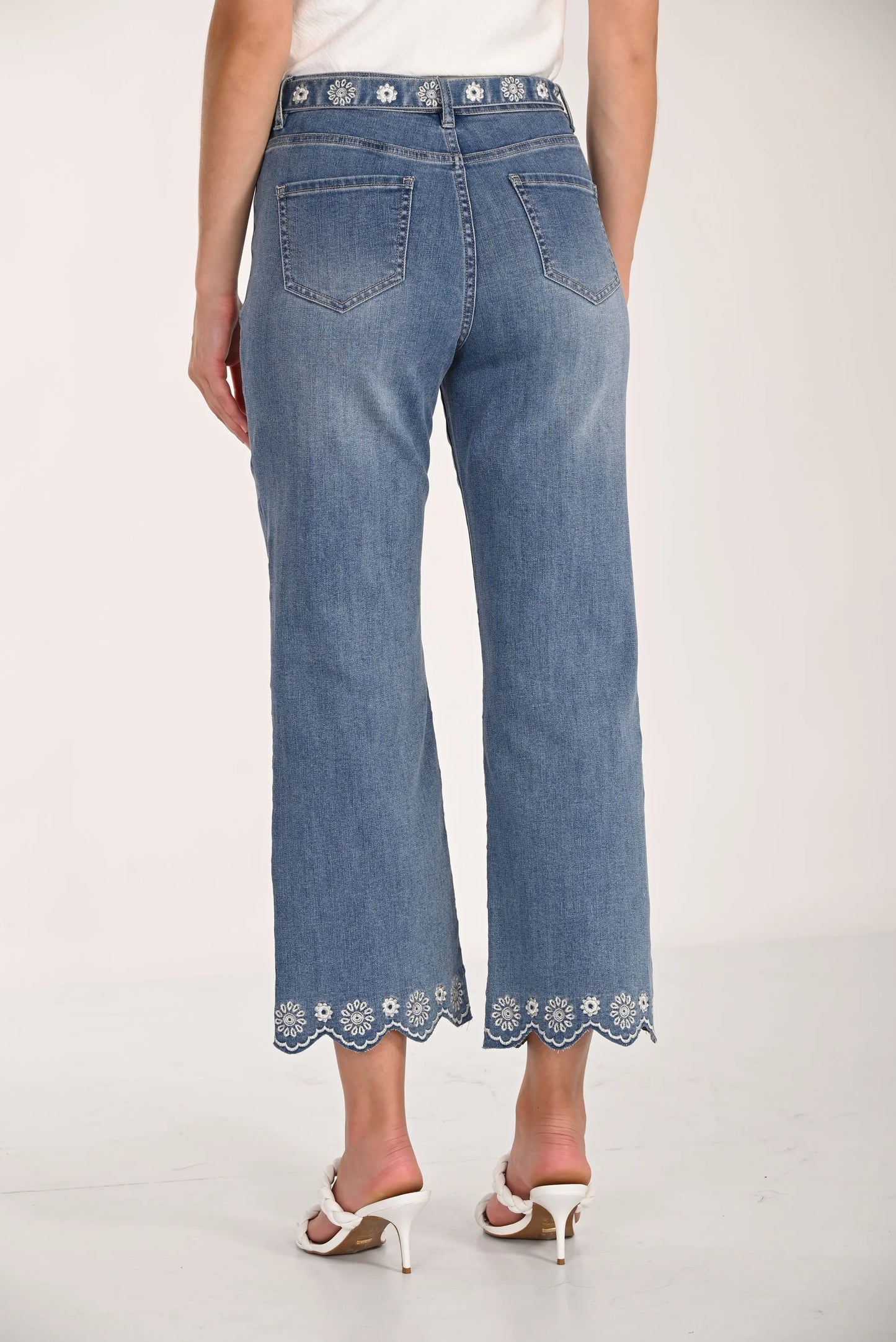 FRANK LYMAN EMBROIDERED BELTED DENIM CROP PANT - Vi-Leen's Fashions