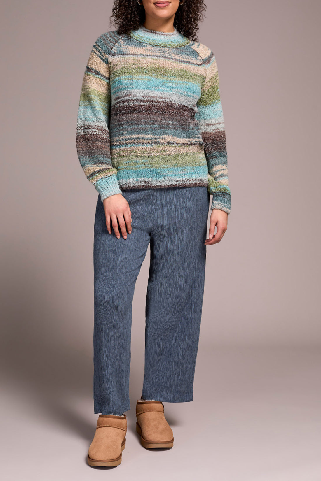 TRIBAL LONG SLEEVE MOCK NECK SWEATER - AQUA HAZE