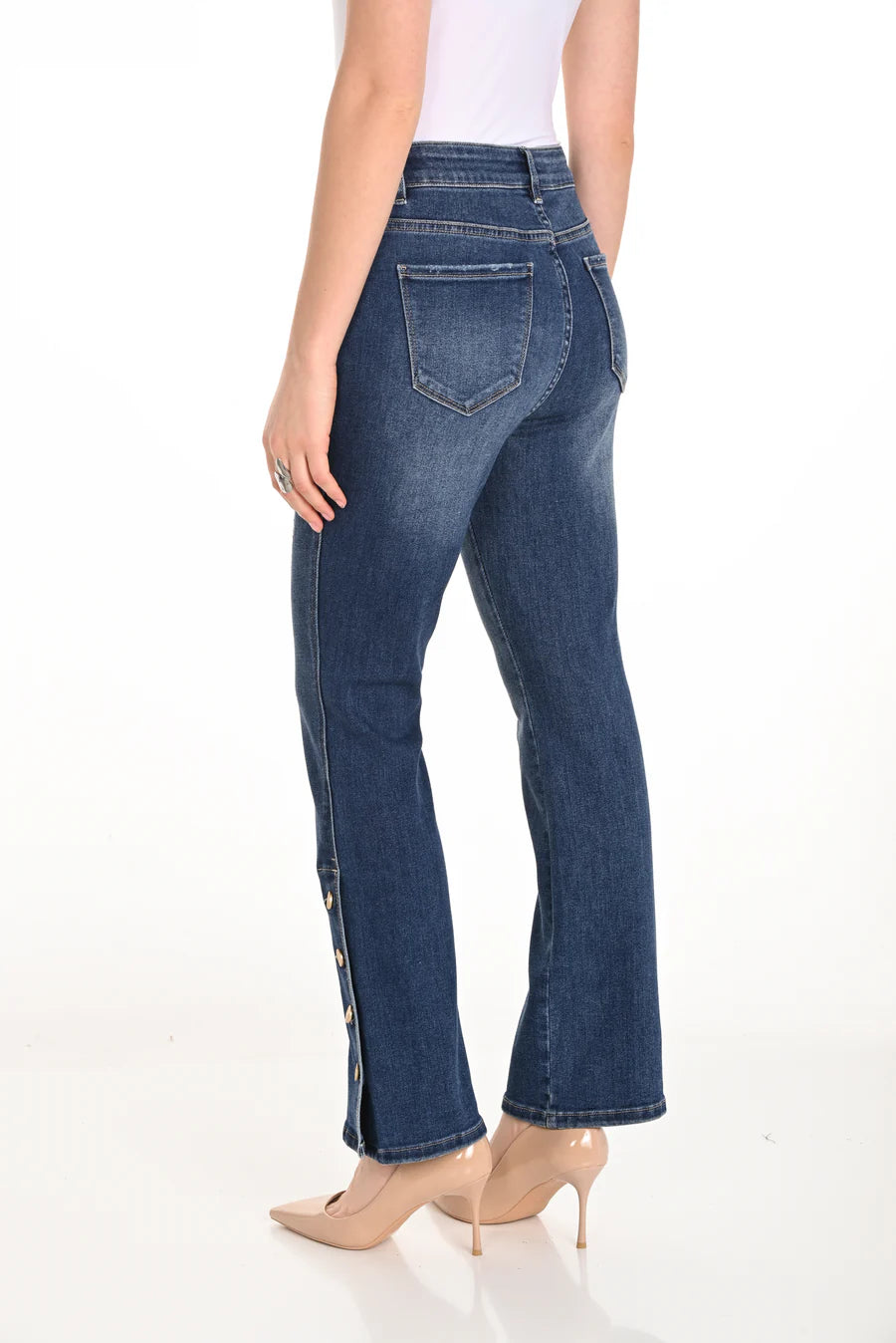FRANK LYMAN FLARE LEG JEAN WITH GOLD BUTTONS