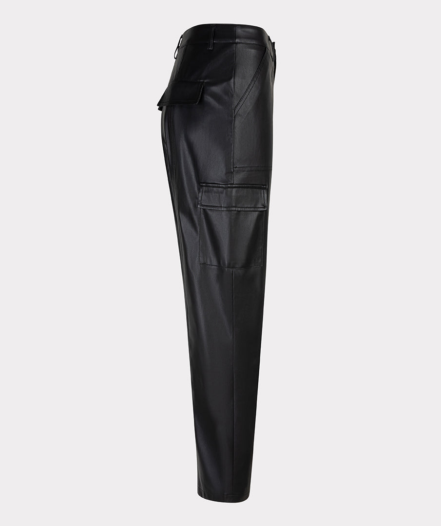 ESQUALO VEGAN LEATHER CARGO TROUSER - BLACK - Vi-Leen's Fashions
