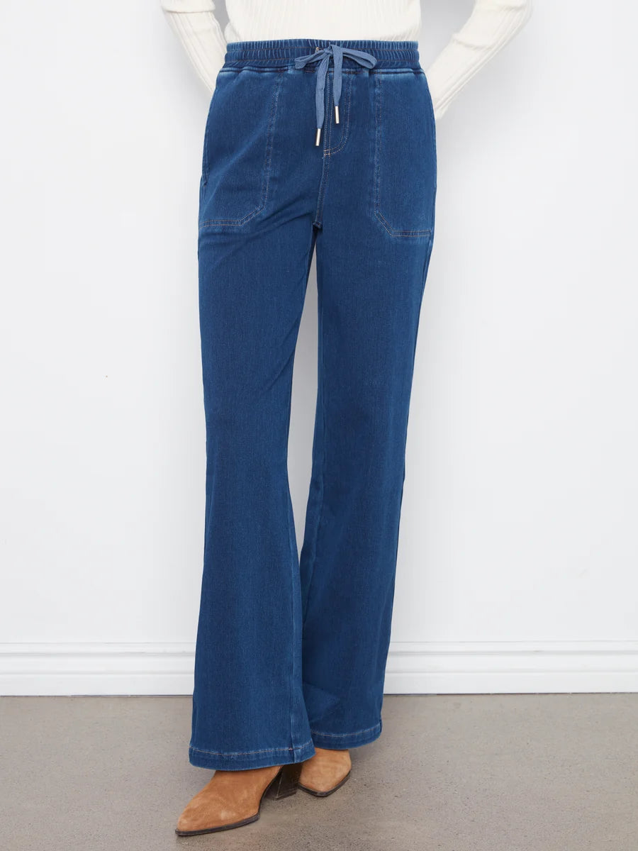CHARLIE B KNIT DENIM WIDE LEG JOGGER PANT - INDIGO - Vi-Leen's Fashions