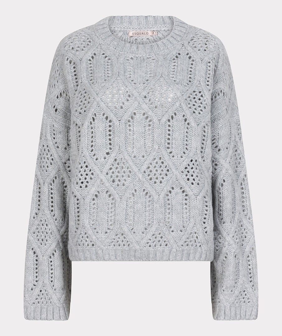 ESQUALO BOXY CABLE KNIT SWEATER - LIGHT GREY