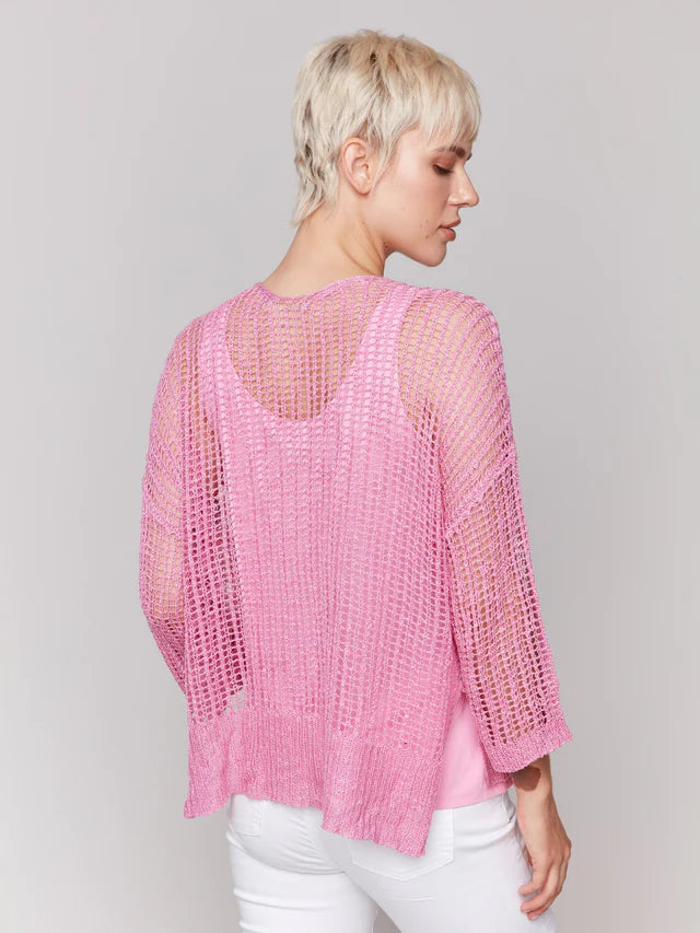 CHARLIE B FISHNET CROCHET SWEATER - BEGONIA