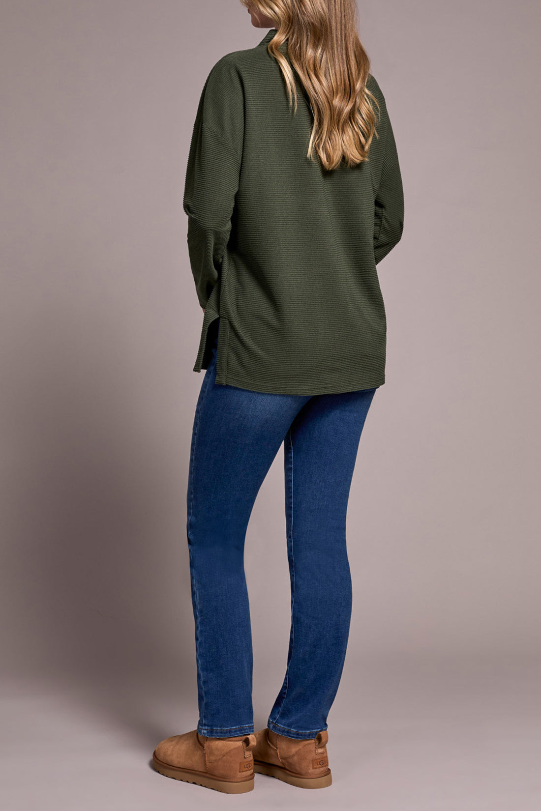 TRIBAL FUNNEL NECK RIB TUNIC SWEATER - SPRUCE