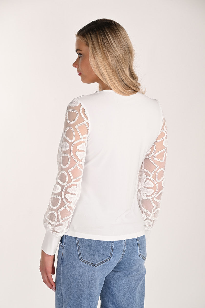 FRANK LYMAN EMBROIDERED SLEEVE TOP - IVORY
