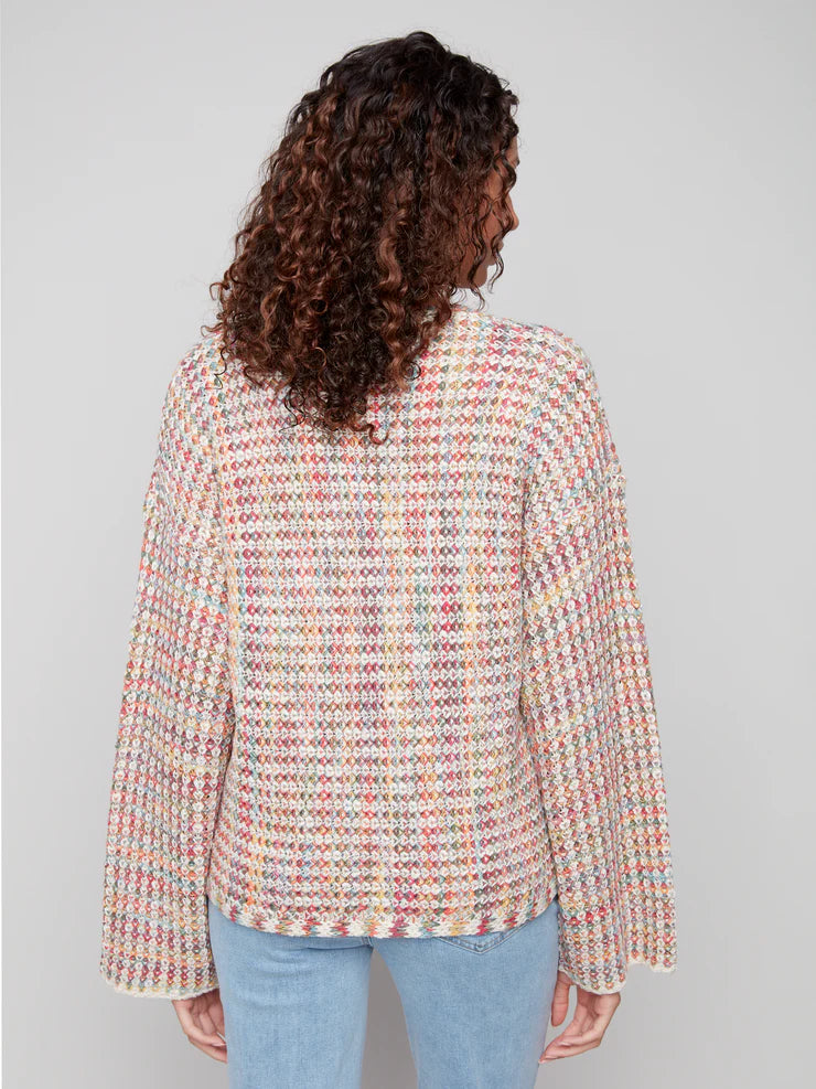 CHARLIE B NOVELTY YARN CROCHET SWEATER - MULTICOLOR