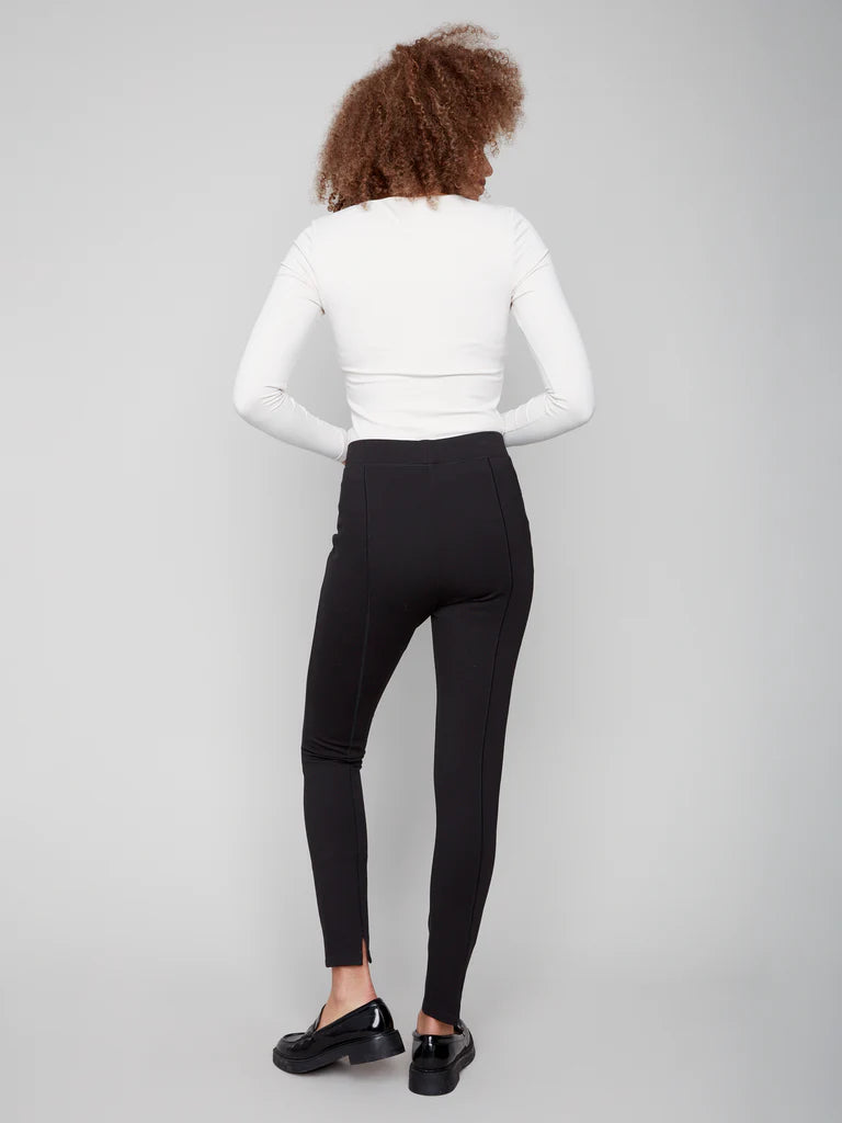 CHARLIE B SLIM PANT WITH BACK SLITS - BLACK