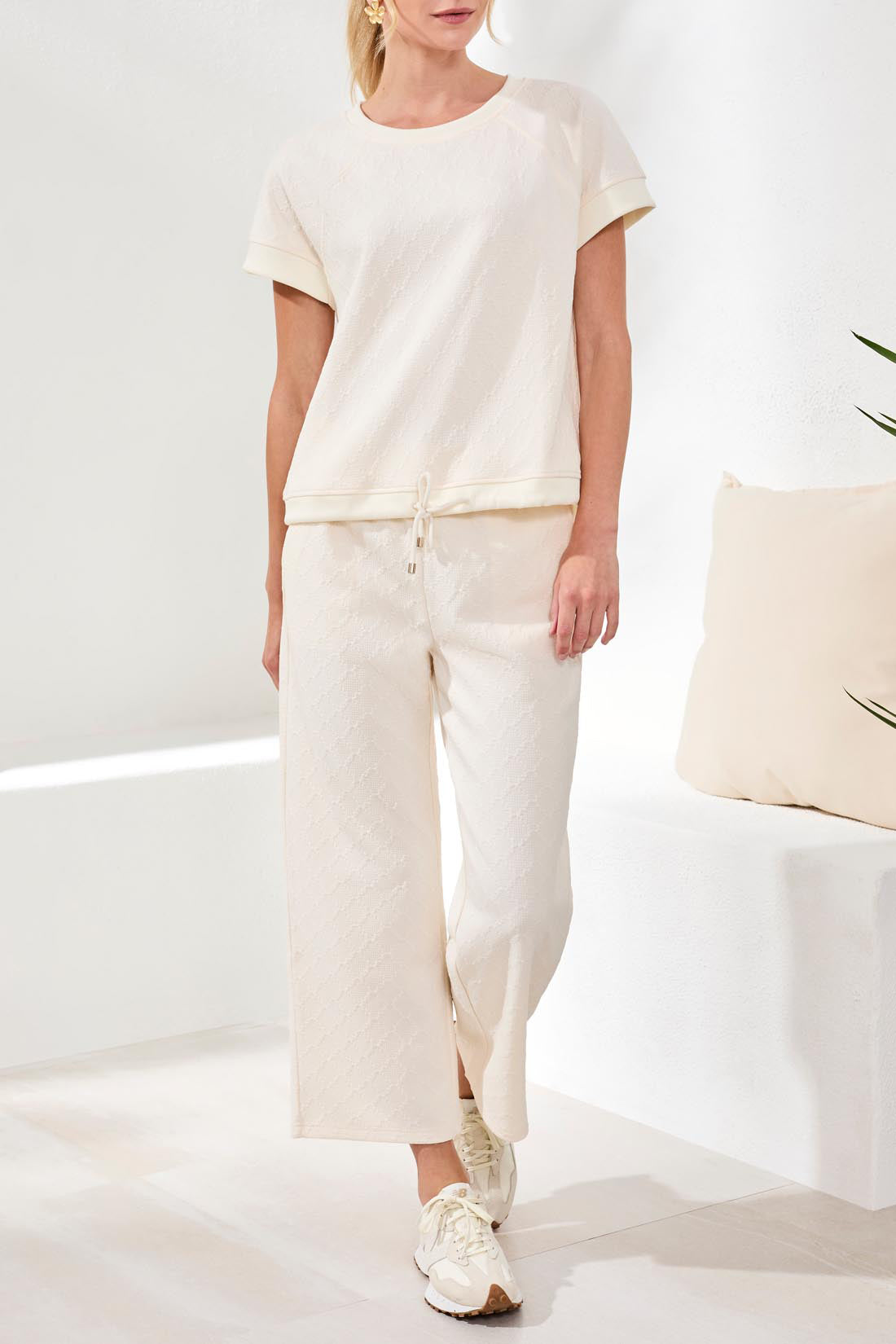 TRIBAL CREW NECK TOP WITH DRAWCORD - CANVAS