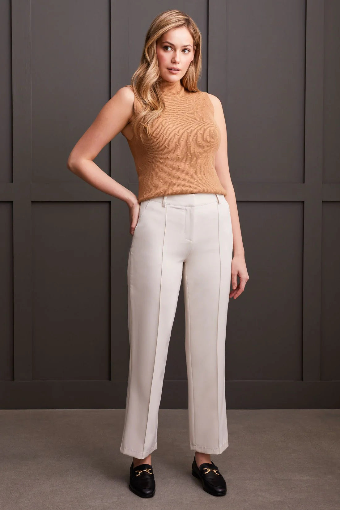 TRIBAL FLY FRONT TROUSER WITH PIN TUCKS - MOONSTONE - Vi-Leen's Fashions