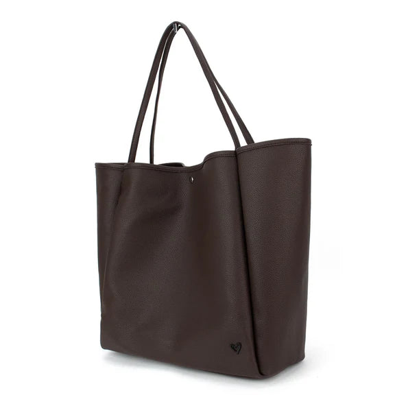 KEELE OVERSIZE VEGAN LEATHER TOTE - CHOCOLATE
