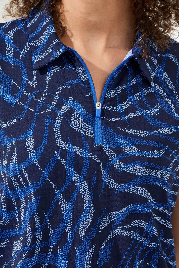 TRIBAL SLEEVELESS POLO SHIRT - AQUATIC