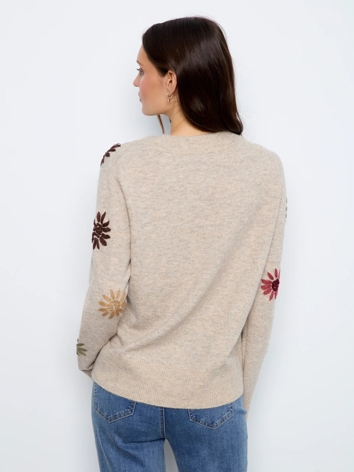 CHARLIE B EMBROIDERED V-NECK SWEATER - NATURAL - Vi-Leen's Fashions