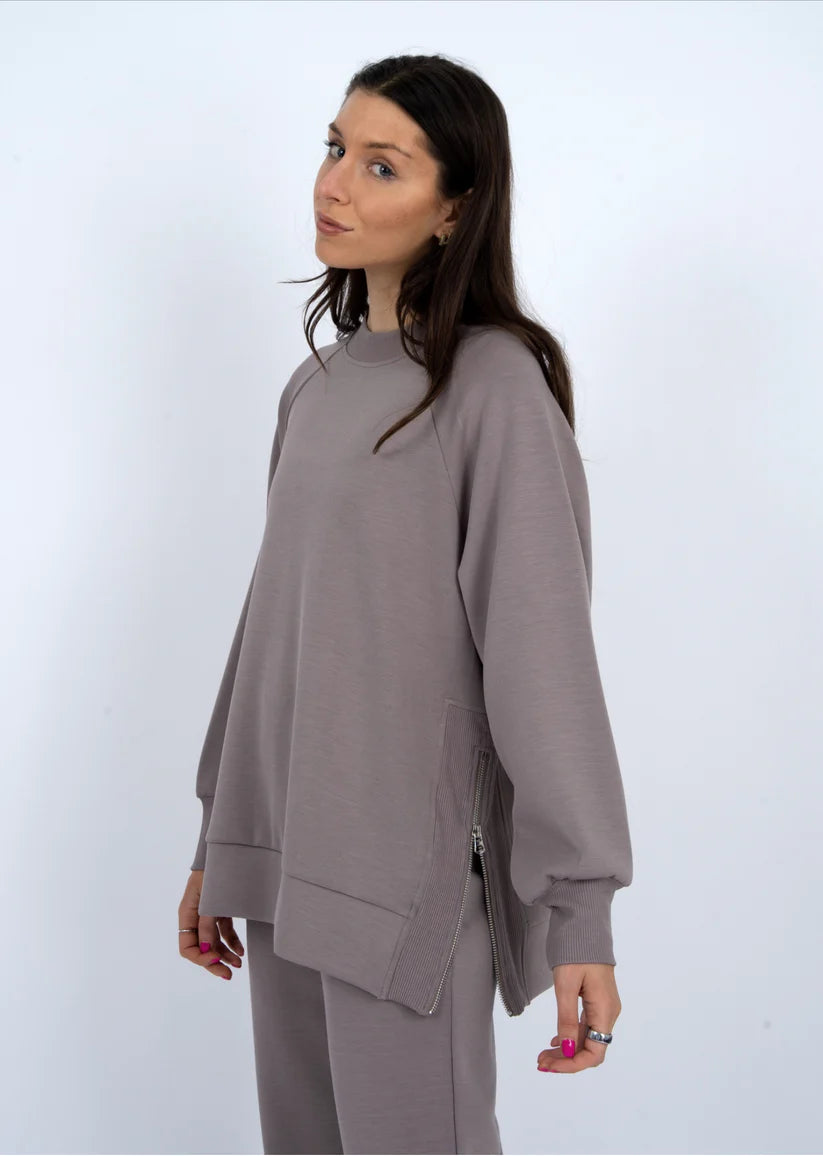 RD STYLE PENALA SOFT KNIT PULLOVER WITH SIDE ZIPPER - FOG