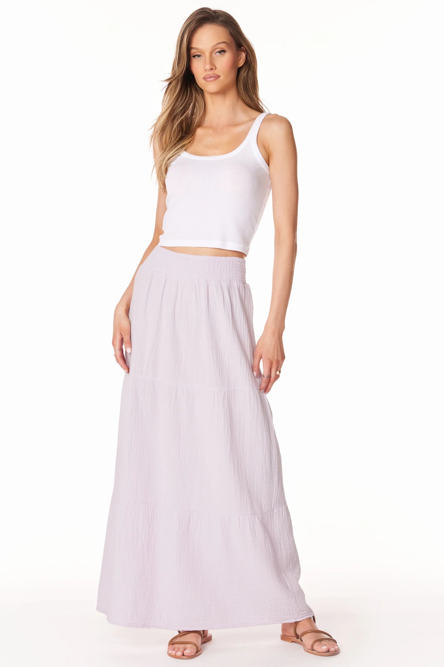 BOBI TIERED COTTON GAUZE MAXI SKIRT - HYDRANGEAS - Vi-Leen's Fashions