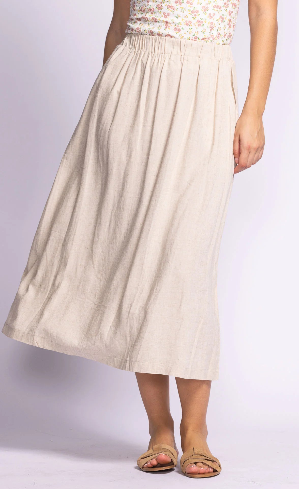 PINK MARTINI CARTER LINEN BLEND SKIRT - BEIGE