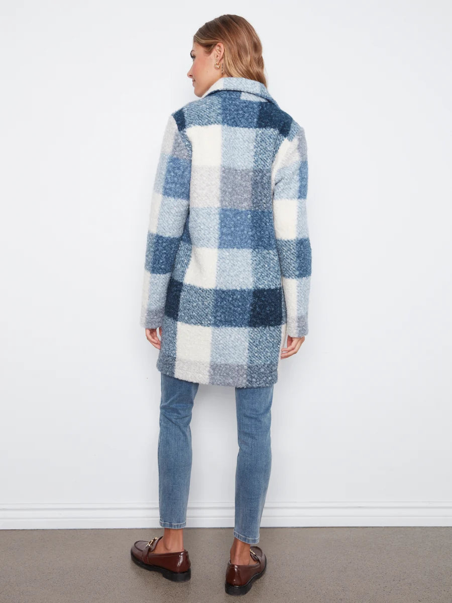 CHARLIE B PLAID BOUCLE TAILORED COAT - STORM