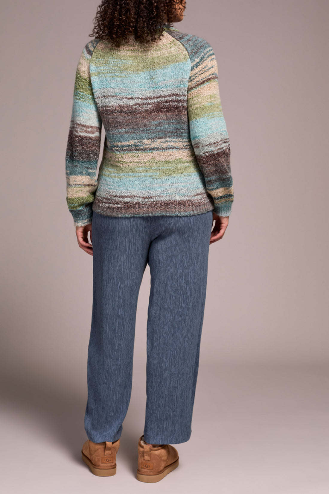 TRIBAL LONG SLEEVE MOCK NECK SWEATER - AQUA HAZE