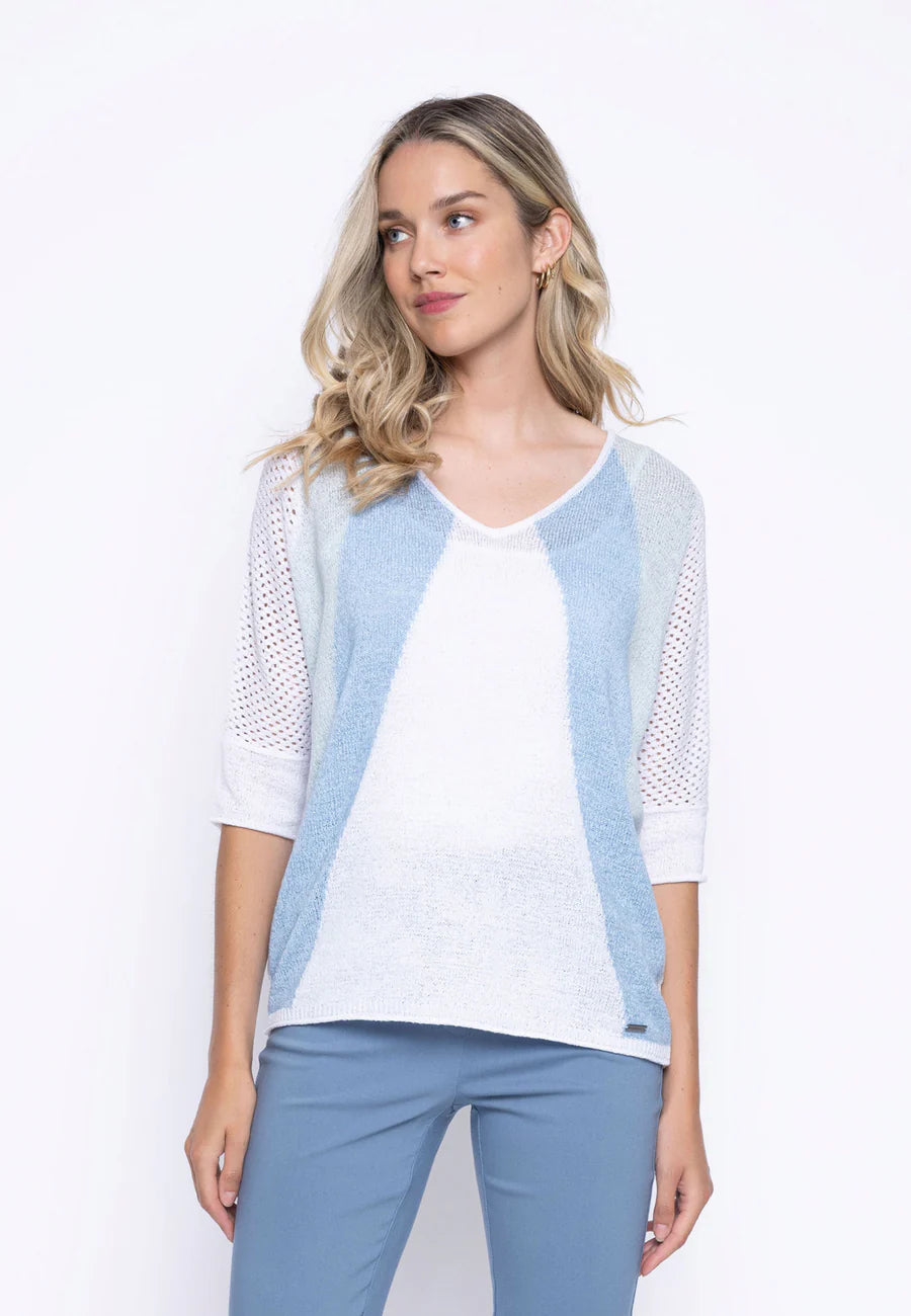 PICADILLY COLOR BLOCK KNIT SWEATER - BLUE MULTI