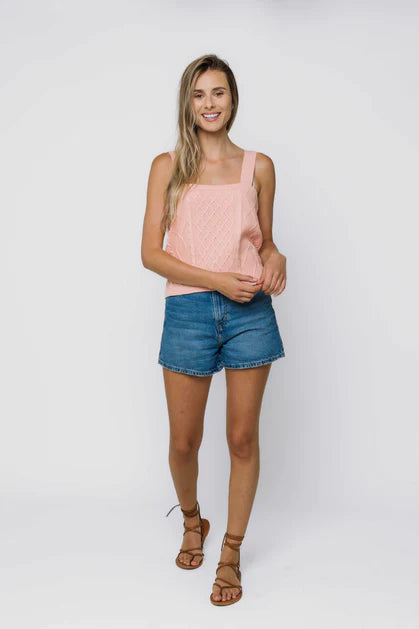 ORB MADELYN CABLED SWEATER TANK - SOFT PINK - Vi-Leen's Fashions
