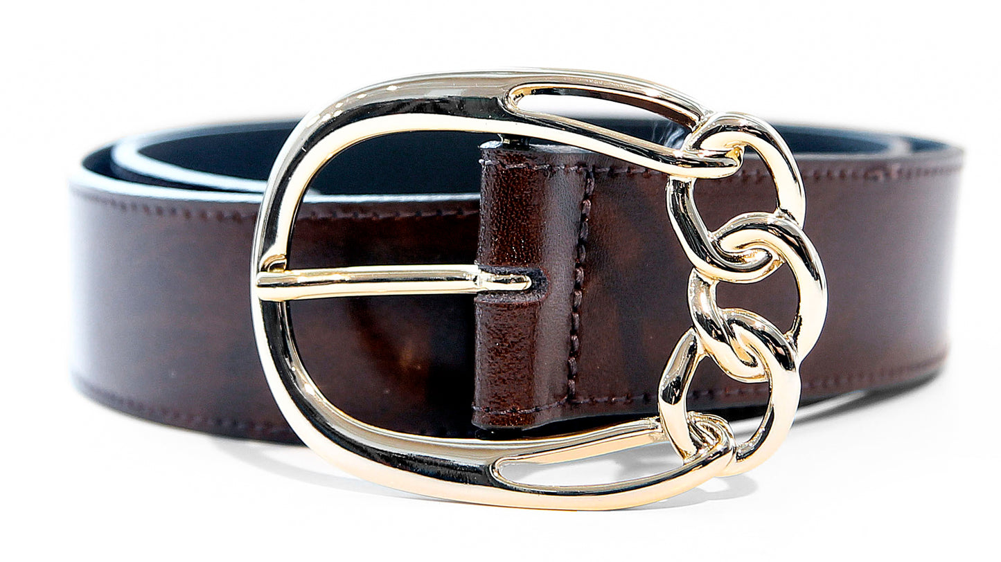 LADIES LEATHER BELT - BROWN/GOLD - Vi-Leen's Fashions