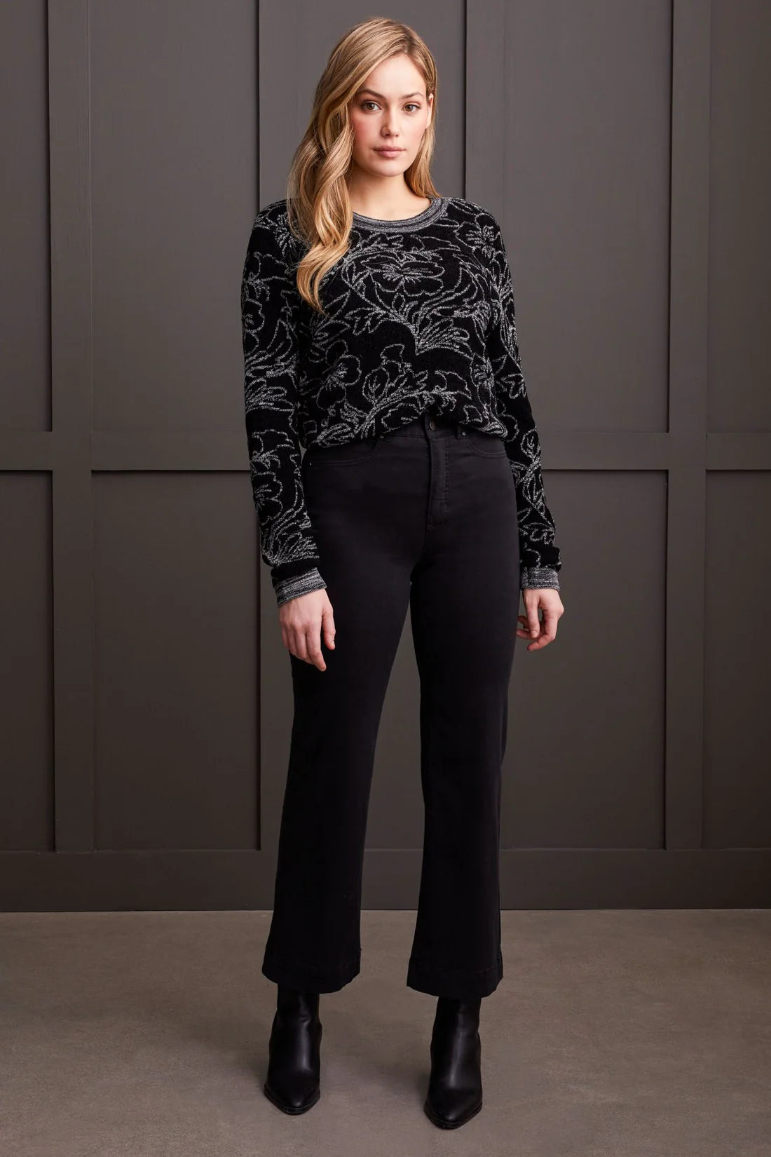 TRIBAL FLY FRONT WIDE LEG PANT - BLACK