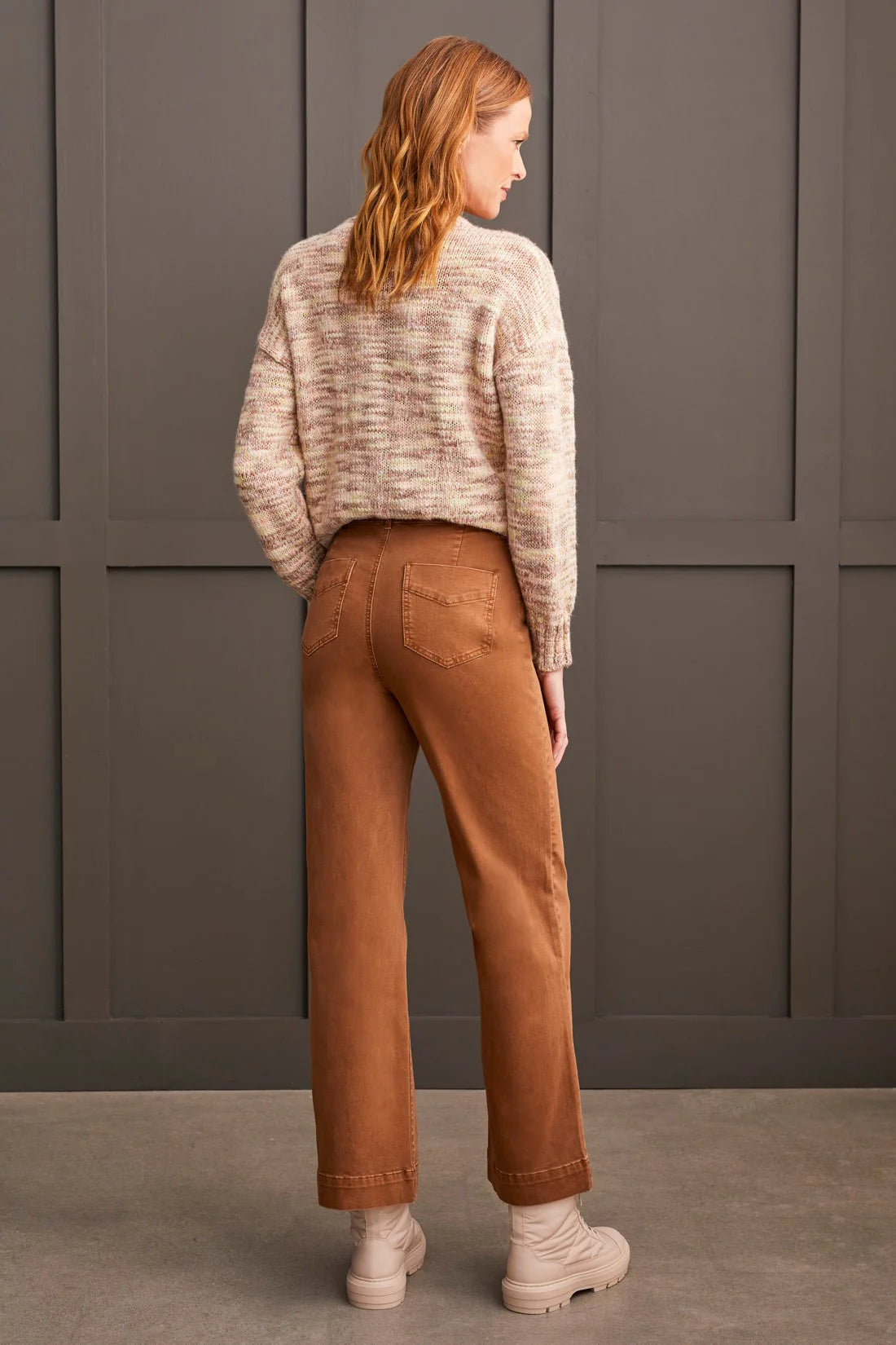 TRIBAL FLY FRONT WIDE LEG PANT - WALNUT