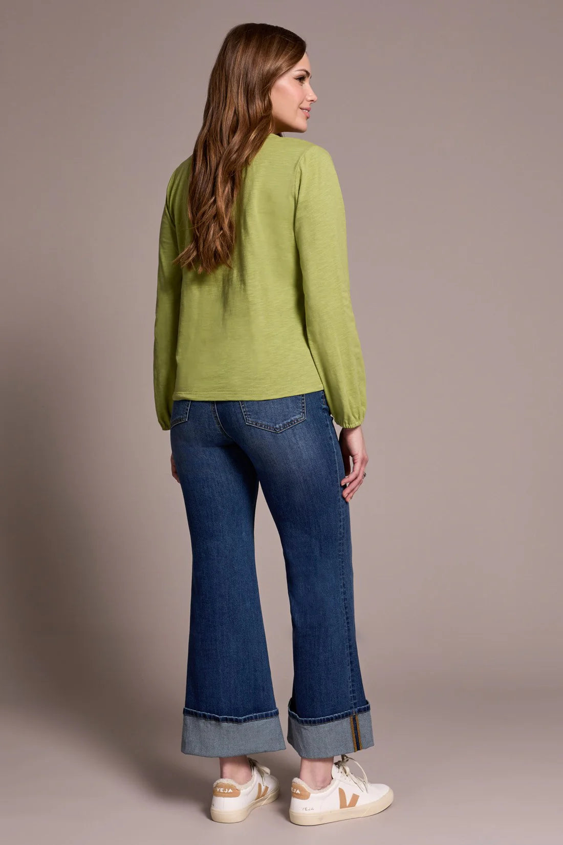 TRIBAL SPLIT NECK BLOUSE WITH TASSLE - WASABI