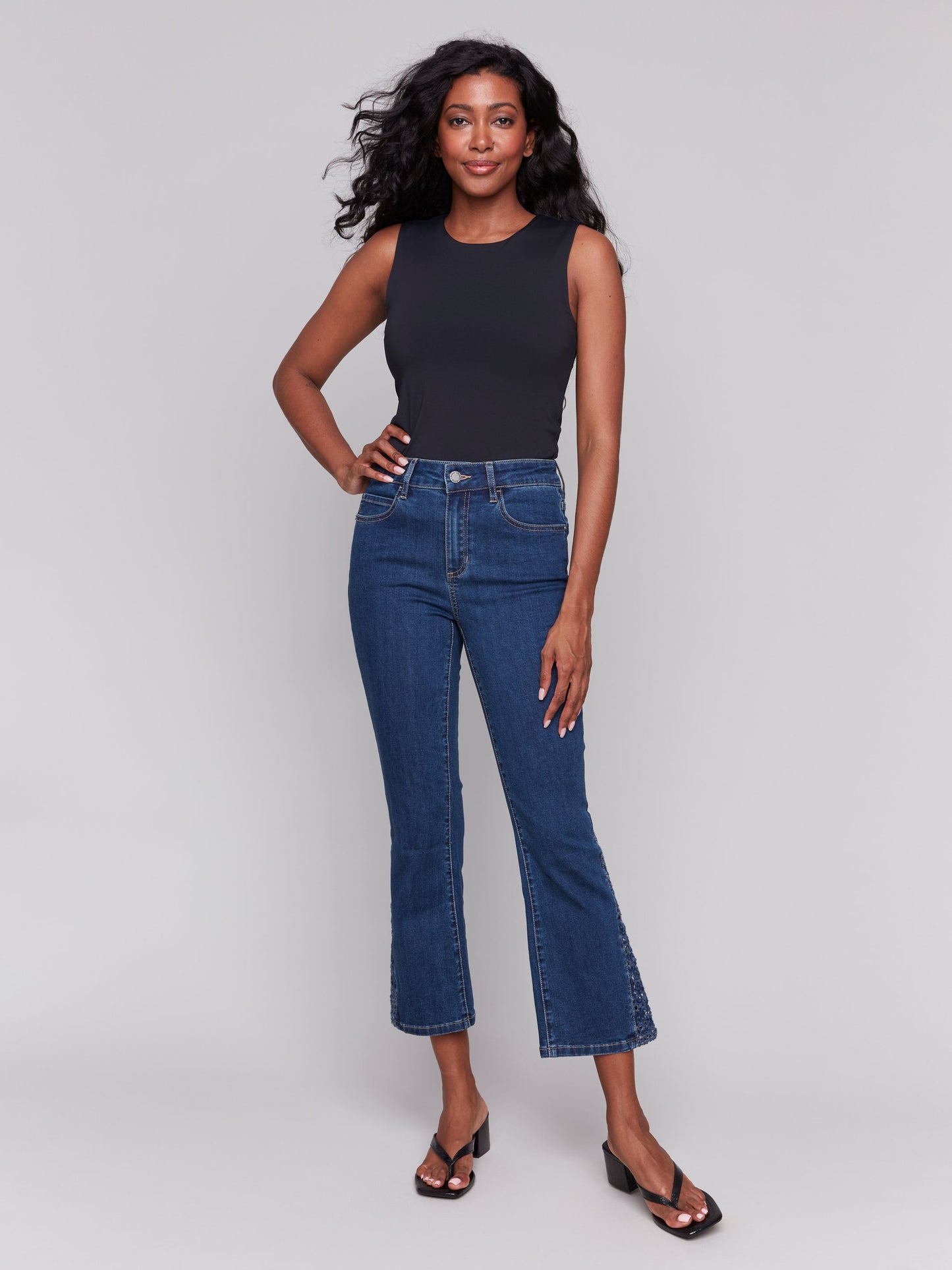 CHARLIE B LACE CUTS SIDE SLIM JEAN - INDIGO