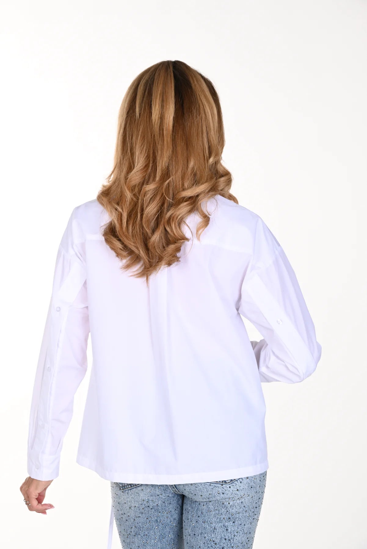 FRANK LYMAN HI LOW BUTTON UP BLOUSE - WHITE - Vi-Leen's Fashions