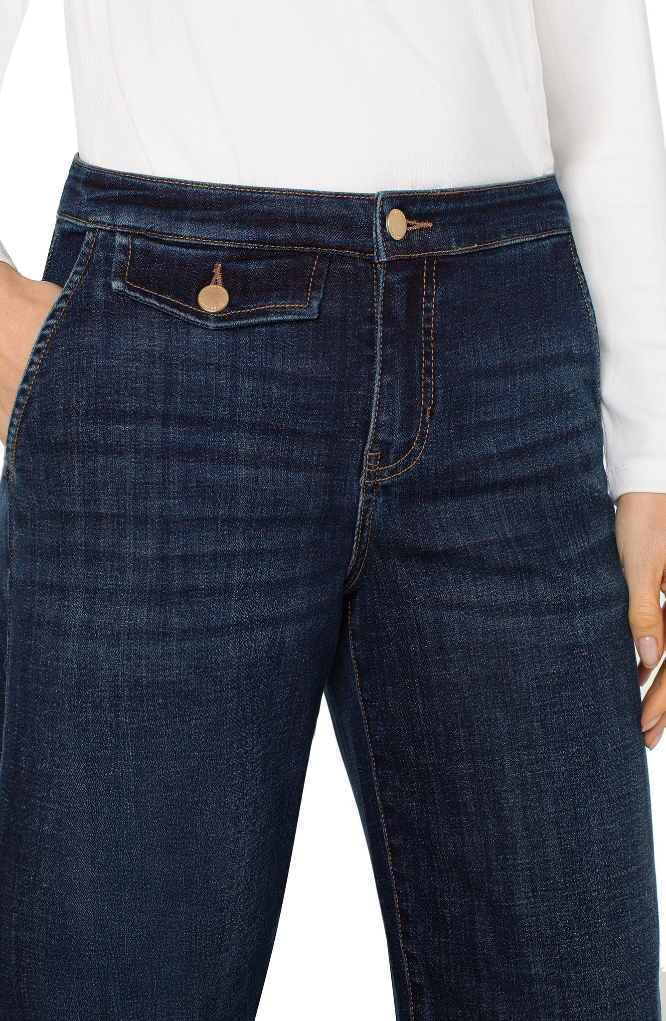 LIVERPOOL STRIDE WIDE LEG DENIM TROUSER - ALBANY