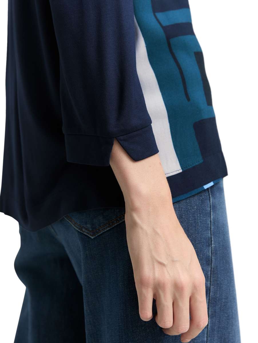 TOM TAILOR MIX FRONT PRINT TOP - NAVY/TEAL