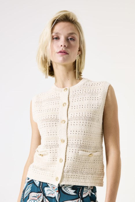 GARCIA SLEEVELESS KNIT CARDIGAN - CREAM