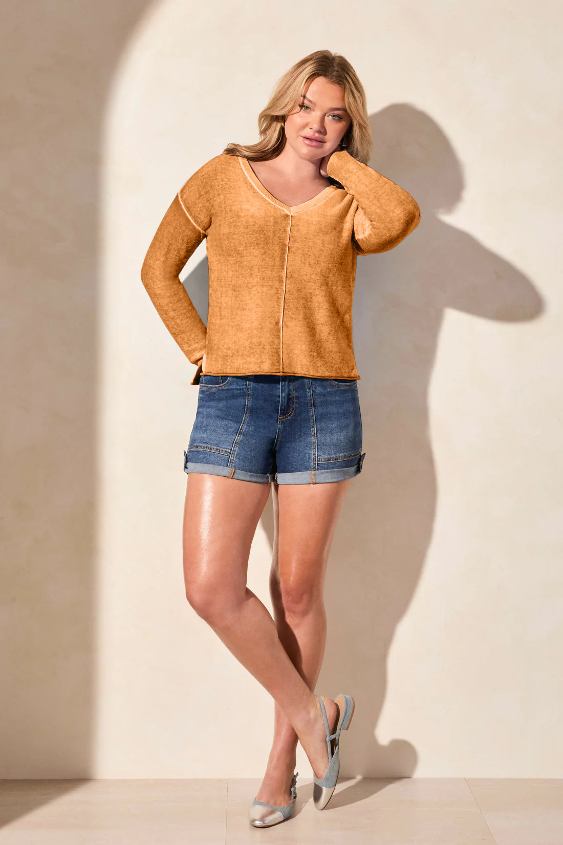 TRIBAL COTTON SWEATER WITH WASH EFFECT - GOLDEN SUN