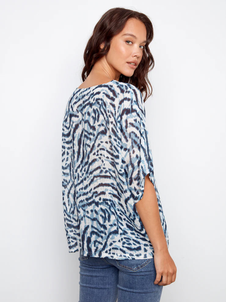 CHARLIE B PRINTED DOLMAN SLEEVE BLOUSE - ZEBRA